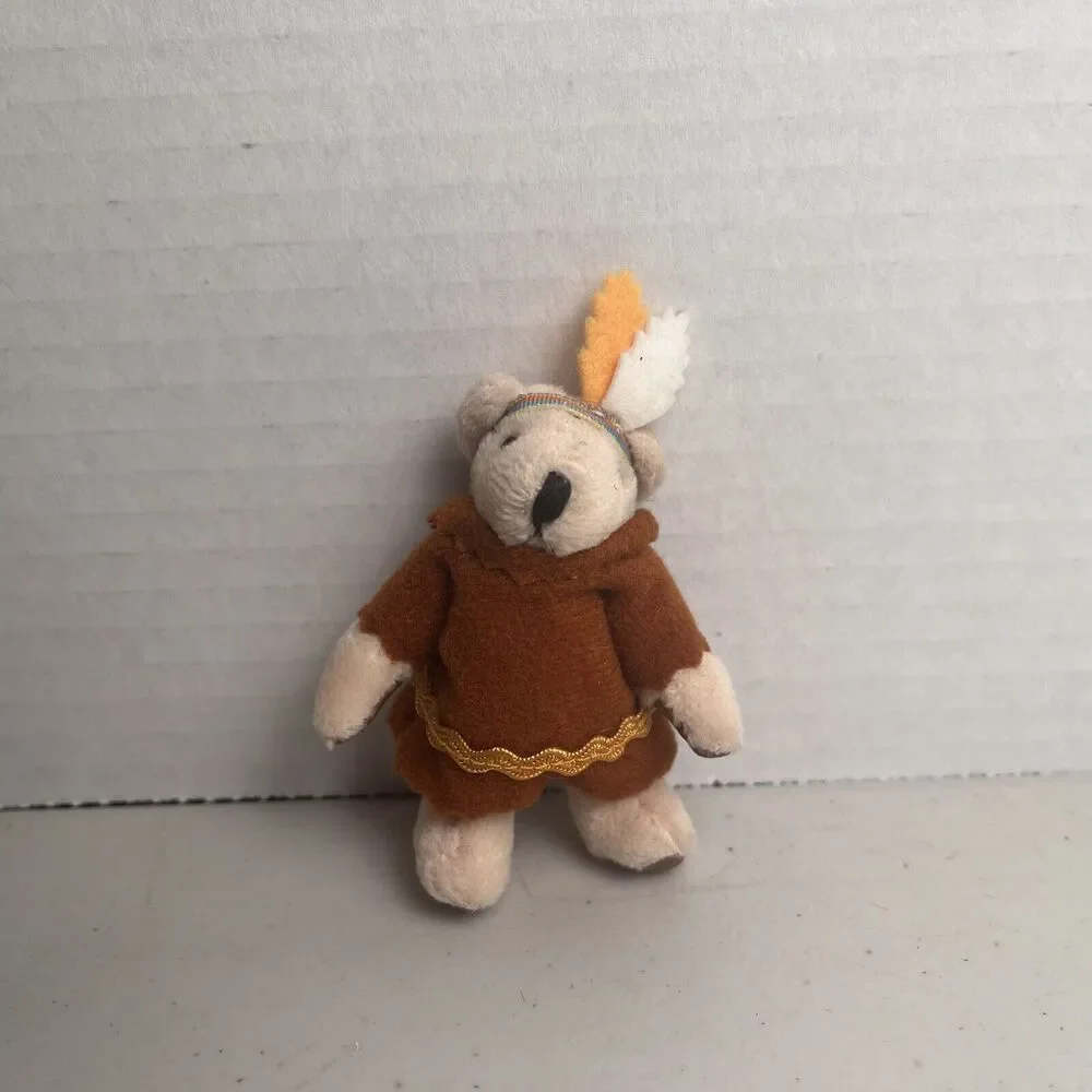 Russ Berrie Thanksgiving Mini Teddy Bears Pilgrim Indian Vintage Tiny Town 3